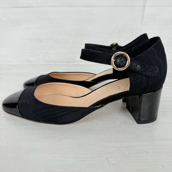 J.Crew Millie Ankle Strap Heels Size 8 Black Moiré Italian Leather Holiday Dance - Picture 6 of 16
